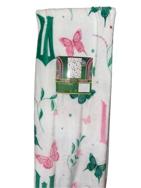 Wicked- Soft Plush Throw- White with Pink & Green Butterfly Print (NWT)